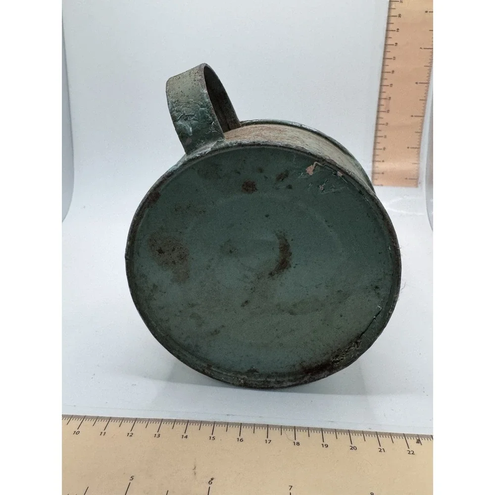 Antique 19th C Primitive Tin Reflector Oil Lamp With Old Blue Paint Surface